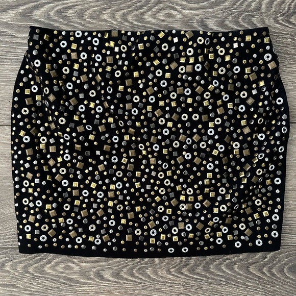 Bailey 44 USA Made Bling Mini  Skirt elastic waist Black Gold Silver Small EUC - Picture 5 of 6